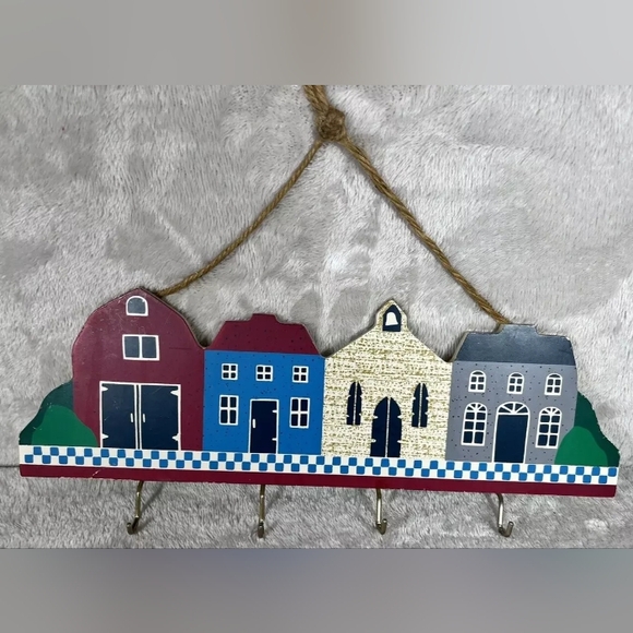 Vintage Key Holder / Leash Holder Etc w x4 Metal Hooks Farmhouse Style Wood - Picture 2 of 10